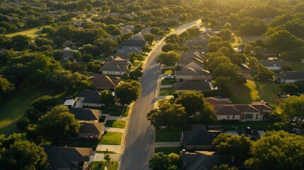 Poster - Aerial View of Suburbia at Golden Hour