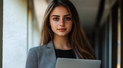 Canvas Print - close up of beautiful face of woman with suit and ceo look, businesswoman