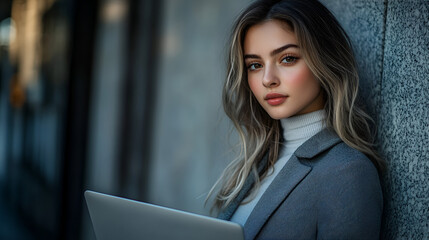 Canvas Print - close up of beautiful face of woman with suit and ceo look, businesswoman