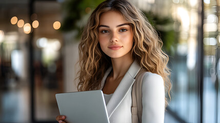 Canvas Print - close up of beautiful face of woman with suit and ceo look, businesswoman