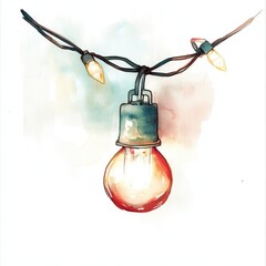 Wall Mural - simple watercolor illustration of christmas lights. ai generated image