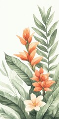 Wall Mural - A beautiful illustration of tropical flowers and lush green leaves, perfect for enhancing visual aesthetics in various designs.