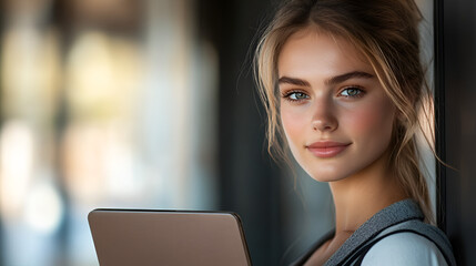 Canvas Print - close up of beautiful face of woman with suit and ceo look, businesswoman