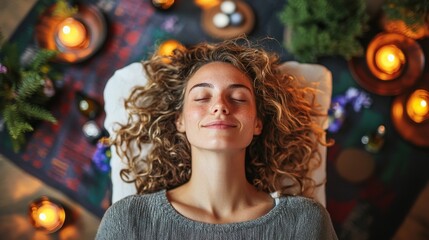 patient relaxing with aromatherapy and soft music during alternative treatment session for stress re