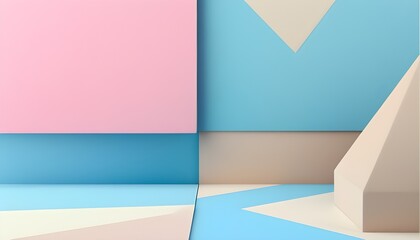 Wall Mural - Pastel Pink, Blue, and Beige Geometric Shapes for Minimalist and Modern Design Projects