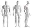 © Sandra Chia - Set of white full body shiny glossy muscular male man mannequin dummy sculpture front back side view on transparent cutout, PNG file. Many different angle. Mockup template for artwork graphic design