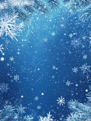 Blue Christmas background with snowflakes, stars and empty space. Copy space for your text. Merry Xmas, Happy New Year. Vertical festive backdrop.