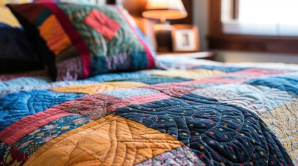 Poster - Patchwork Quilt on a Bed