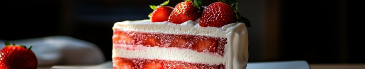 Wall Mural - Delicious strawberry layer cake with cream and fresh fruit on top