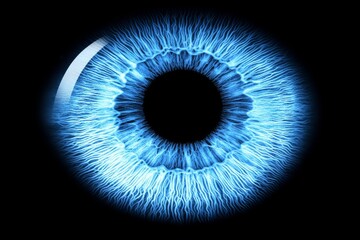 Wall Mural - Close up of a blue eye illuminated by abstract glowing light patterns symbolizing human perception and technological progress