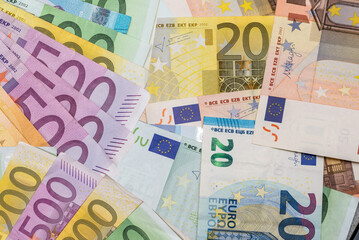 Canvas Print - Euro cash background, Eur seamless pattern of banknotes