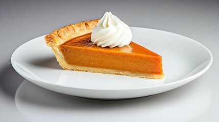 Wall Mural - Delicious Pumpkin Pie Slice with Whipped Cream on White Plate