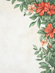 Wall Mural - A vibrant floral pattern featuring red flowers and green leaves against a soft background, perfect for design and decor.