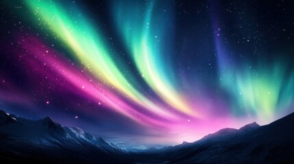 Sticker - Aurora Borealis Display Over Snowy Mountains