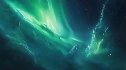 Wall Mural - A vibrant, dynamic aurora borealis with a dark, clear sky for text