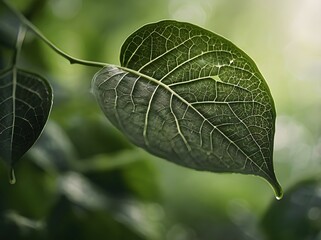 Wall Mural - Green Leaf with Water Droplet   Macro Photography