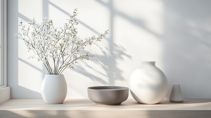 Wall Mural - a white vase and a bowl on a table