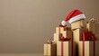 © Johannes - Boxes with Christmas presents and santa hat. shipping delivery company concept