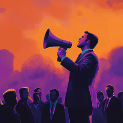 Wall Mural - Digital Illustration of a Man Speaking into a Megaphone