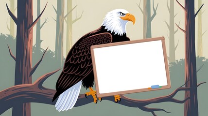 Wall Mural - Illustration of a Eagle holding with Blank Whiteboard Mockup