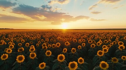 Canvas Print - Sunset over Sunflower Field