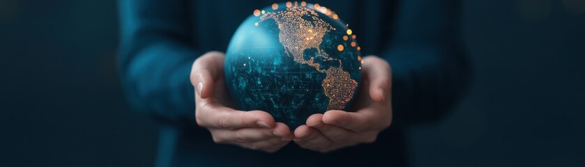 person holding a globe filled with glowing ideas, representing global creativity in business, world 