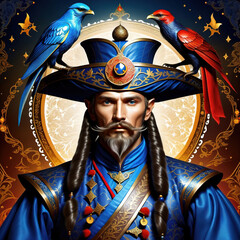 A fairy tale portrait of a military man in a fantasy military uniform.