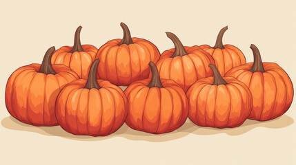 Wall Mural - A cluster of plump, orange pumpkins.