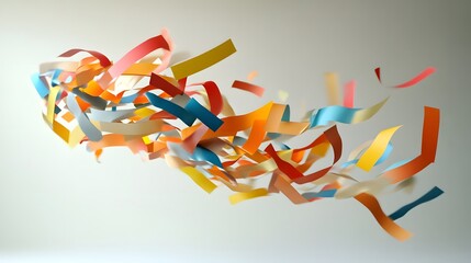 Abstract Paper Tornado: A swirling tornado of colorful paper strips, floating in mid-air, creating a dynamic and chaotic abstract form. 
