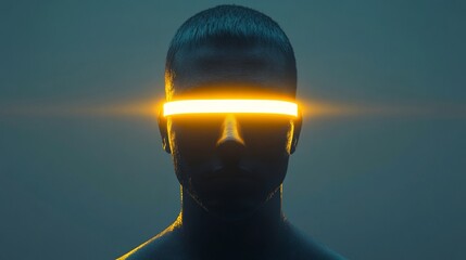 Canvas Print - A man's face is illuminated by a yellow light, creating a futuristic