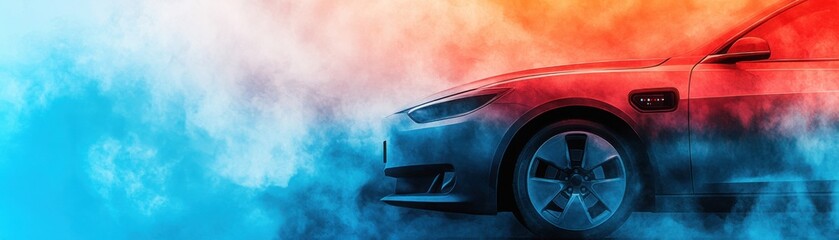 Wall Mural - An EV car s battery being tested under extreme conditions, the performance metrics visualized with dynamic color gradients in watercolor