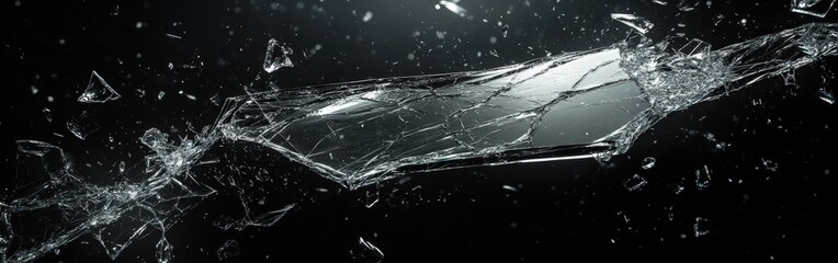 Detailed close-up of a spider's web broken glass with a central hole