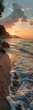 © kramynina - Sunset on a beach with waves coming in to shore, travel concept, vertical background