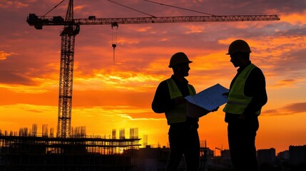 Wall Mural - Construction Workers at Sunset