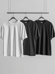 black and white t-shirts hanging. t shirt for mockup