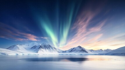 Southern lights, Antarctic night sky, polar atmospheric colors.