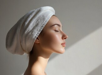 Canvas Print - Woman with towel on head in natural lighting