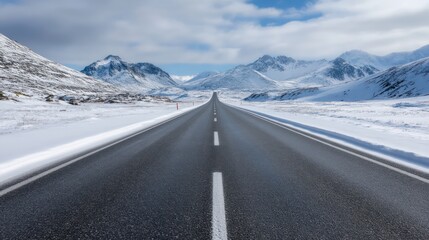 Wall Mural - A long road with a white line down the middle. The road is empty and the sky is clear