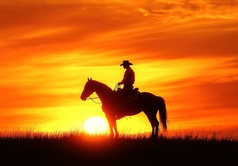 Sticker - Cowboy Silhouetted at Sunset