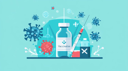 a vaccination concept illustrating an immunization campaign. the design features a syringe and a vac