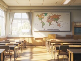 Sticker - Classroom with World Map