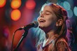 © Michael - Little girl singing with microphone on stage with lights