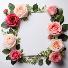 Sticker - Pink and red roses frame a blank card