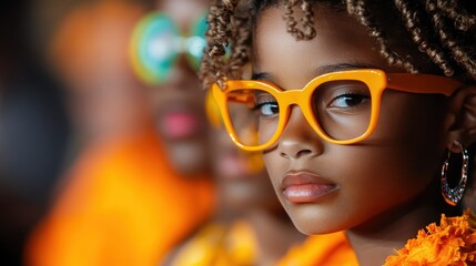 Models display trendy sunglasses and earrings in vibrant, colorful outfits during a fashion show, highlighting contemporary fashion accessories with a focus on modern style.