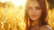 © Bijac - closeup portrait of beautiful woman in golden sunlight natural beauty concept