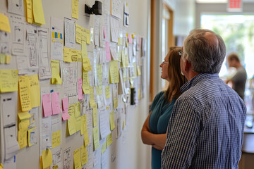 Wall Mural - Strategic planning session with post-it notes and diagrams on the wall