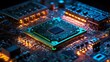 © Daniel - Computer chip close up lighting up circuit, advanced microchip technology high speed components
