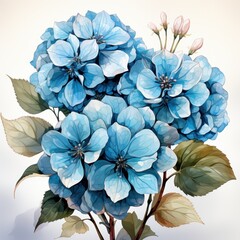 Wall Mural - A beautiful illustration of blue flowers, showcasing intricate petals and vibrant leaves, perfect for nature-themed designs.