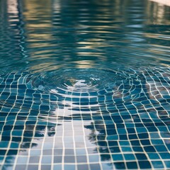 Canvas Print - serene and reflective scene of a water surface, likely a pool, with a tiled bottom visible through the clear water.