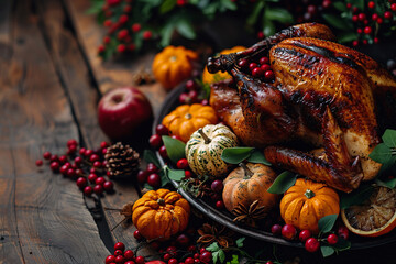 Wall Mural - thanksgiving background with pumpkin and fall ingredients